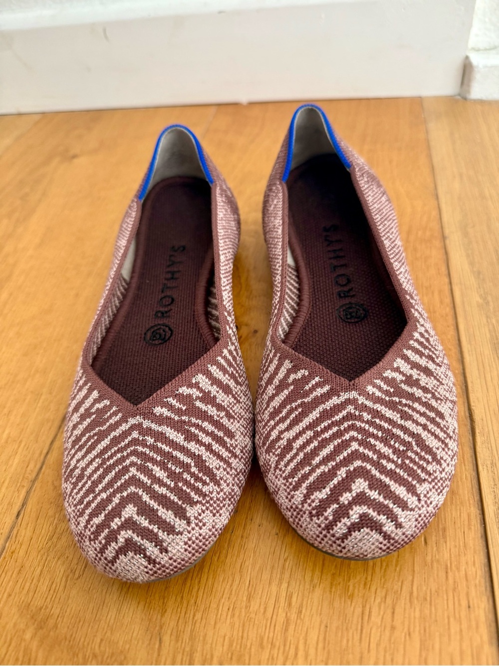 Rothy's Sparkly Pink Tigerstripe Knit Flats